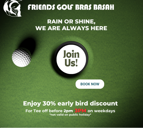 Early Bird at Friends Golf Bras Basah with 30% discount on Screen Room (9/18 holes Simulator) bookings! Book now for the best indoor golf simulator experience!