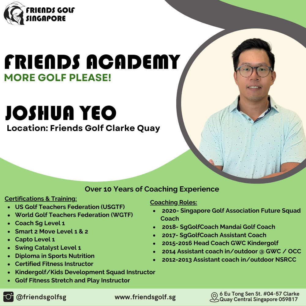 Meet our Expert Friends Golf Academy Coach, Joshua! Passionate professional dedicated to improving your game with personalized training and proven techniques. Learn from the best, get your Junior Lesson now!
