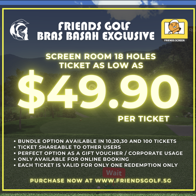 Experience 18 holes at Friends Golf Bras Basah from just $49.90 per ticket. Bundle options are available for larger purchases. Tickets are transferable and ideal for gifting or corporate use. Online booking only.