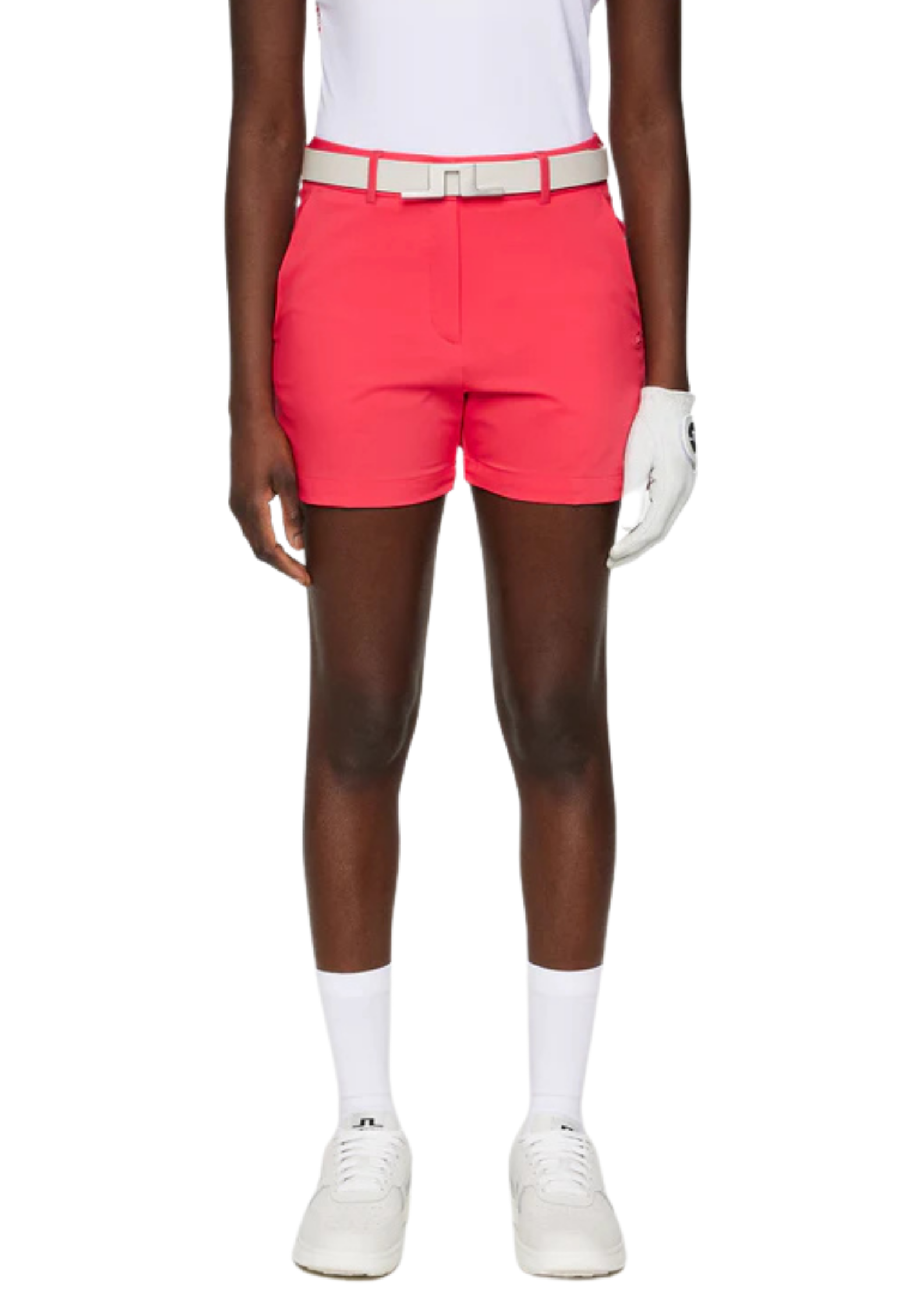 pink women's shorts and belt set