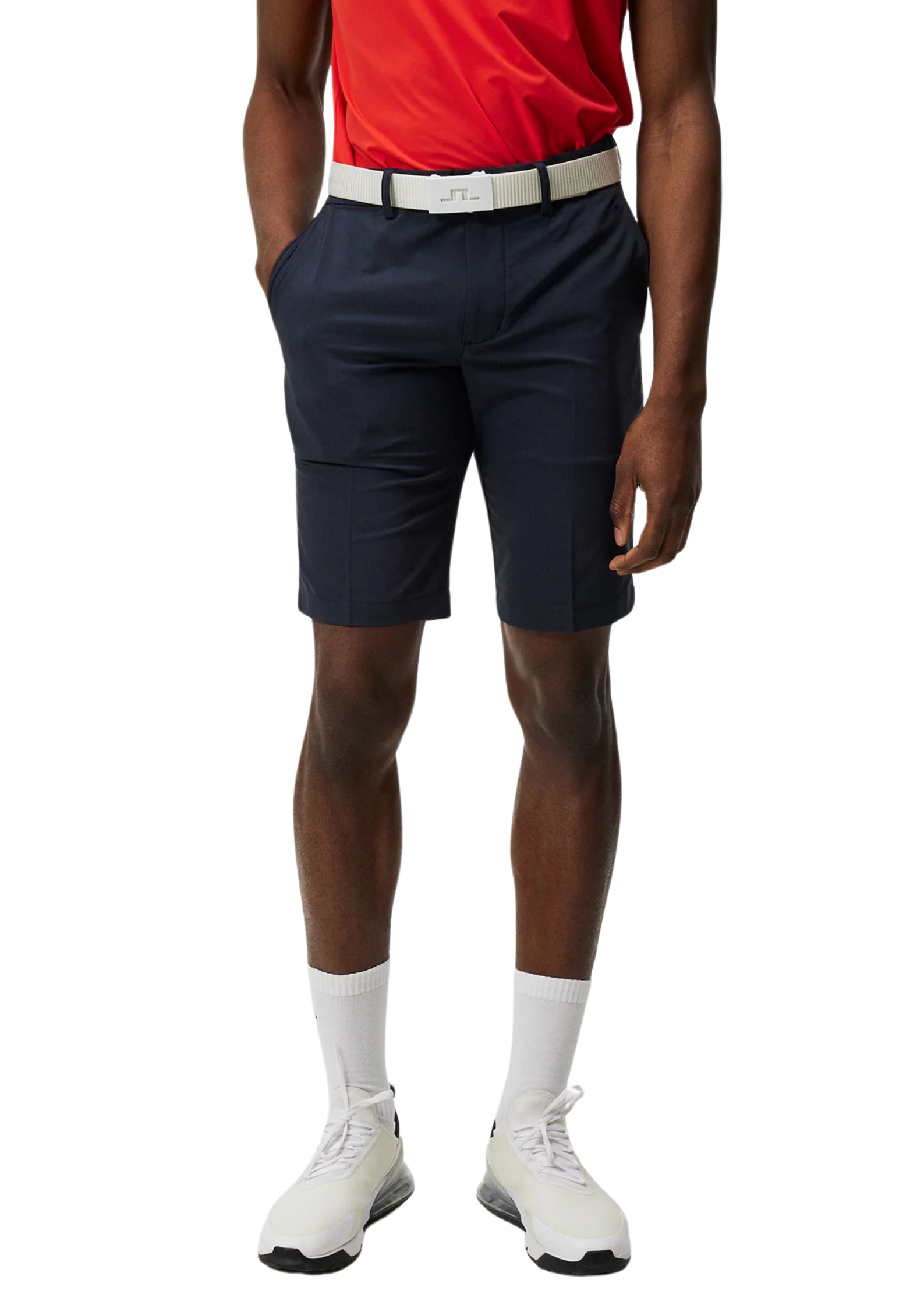 black men's shorts and white belt set